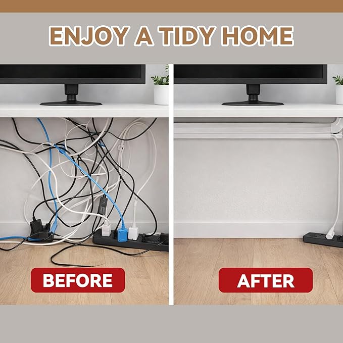 Tatuo 2 Pcs Silicone Wall Wire Hider, 10 ft Each, Self-Adhesive Flexible Cord Hider Wall, Side Open Wire Covers Cable Concealer for Mounted TV, Home Office Management(1.08” W X 0.44” H)