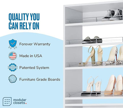 MC Modular Closets Closet Shelves Tower - Modular Closet System with 8 Slanted Shoe Shelves - Corner Closet System - White, 19.5 Inches Wide