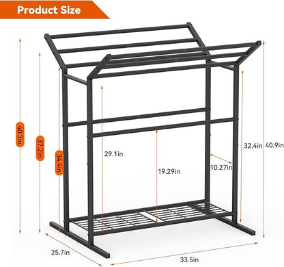 Free Standing Towel Rack for Bathroom, 40.3" Tall 6 Tier Quilt Rack Stand, Large Quilt Blanket Holder with Storage Shelves for Living Room Black Metal