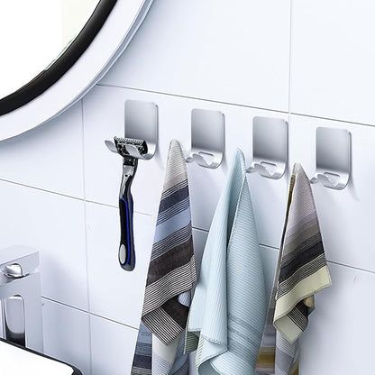 4Pcs Razor Holder, Shaver Hook Hanger, Multipurpose Self Adhesive Double Hooks, Silver Black Stainless Steel Shower Hooks, For Bathroom and Kitchen Storage, Includes Loofah, Towel, Plug, Clothes