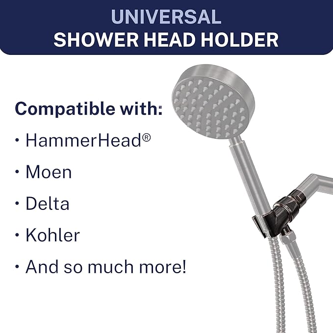 HammerHead Showers Solid Metal Handheld Showerhead Holder, Adjustable Wand Holder with Universal Wall Hook Bracket and Brass Pivot Ball, Oil Rubbed Bronze