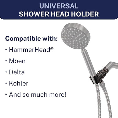 HammerHead Showers Solid Metal Handheld Showerhead Holder, Adjustable Wand Holder with Universal Wall Hook Bracket and Brass Pivot Ball, Oil Rubbed Bronze