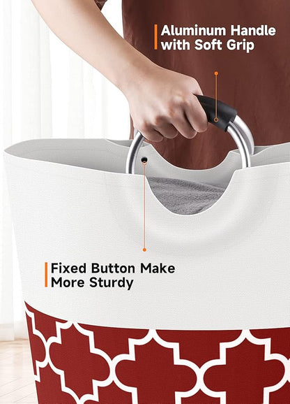 Large Laundry Basket Laundry Hamper Bag Washing Bin Clothes Bag Collapsible Tall with Handles Waterproof Travel Bathroom College Essentials Storage for College Dorm, Family, 115L (Red)