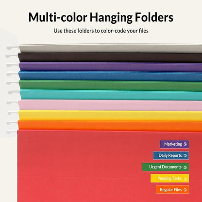 SUNEE Hanging File Folders, 50 Pack Letter Size Hanging File Folders with 1/5-cut Tabs, Stay Organized for Your Home and Office Bulk File, Documents and Paper,10 Assorted Colors