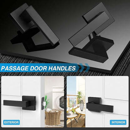 6 Pack Matte Black Door Handles, Passage Door Levers for Hallway & Closet, Interior Keyless Door Knobs Heavy Duty Square Non-Locking Handlesets(2.0lb), Reversible for Left & Right Sided Doors
