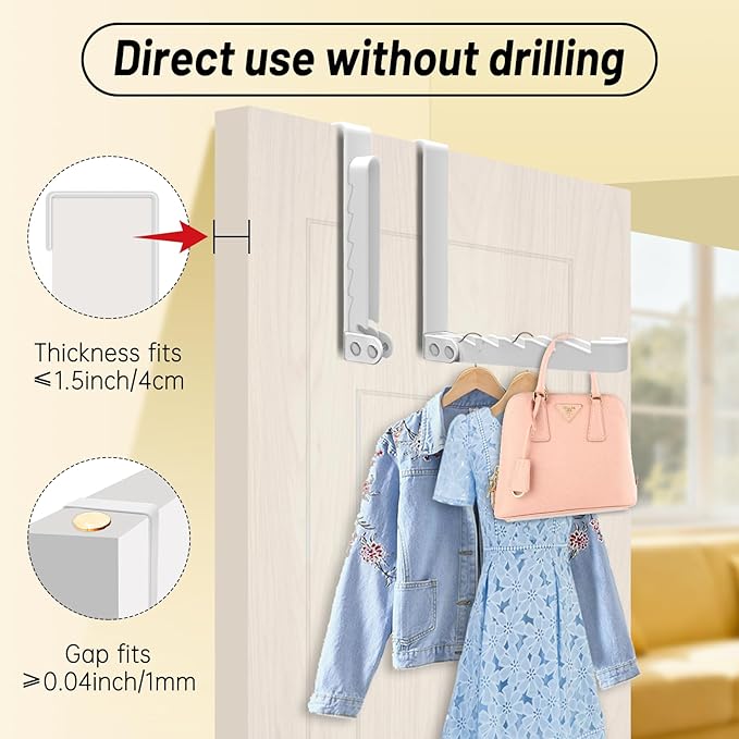 2 Pack Over The Door Drying Rack,Foldable Clothes Hanger Hook Organizer,Space Saving Folding Over The Door Clothes Drying Rack for Laundry,Coats,Towels,Hats,Bags–White