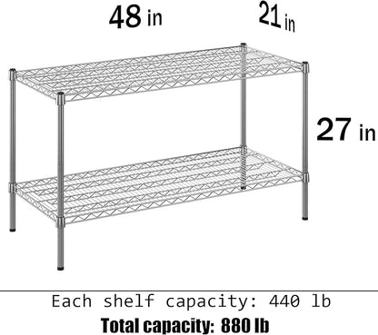 21" Deep x 48" Wide x 27" Height Wire Shelving Kit | 2-Tier | NSF Commercial Storage Rack Unit