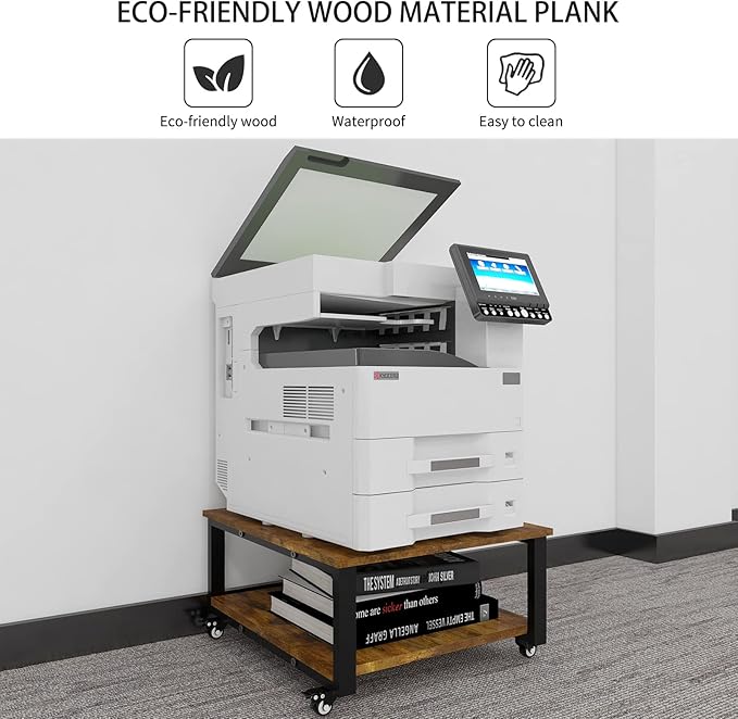 Natwind 2 Tier Laser Printer Stand,23.6''x23.6''x12.6'' Large Printer Table Copier Stand,Heavy Duty Rolling Printer Cart with Wheels for Home Office (Retro)