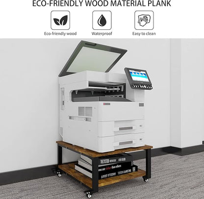 Natwind 2 Tier Laser Printer Stand,23.6''x23.6''x12.6'' Large Printer Table Copier Stand,Heavy Duty Rolling Printer Cart with Wheels for Home Office (Retro)