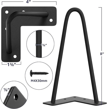 SMARTSTANDARD 8 Inch Heavy Duty Hairpin Furniture Legs, Metal Home DIY Projects for TV Stand, Sofa, Cabinet, etc with Rubber Floor Protectors Black 4PCS