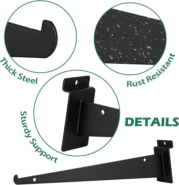 8 Inch Slatwall Shelf Bracket, Slatwall Accessories, Heavy Duty Slat Wall Shelf Bracket with Lip for Garage and Retail Display(16PC )