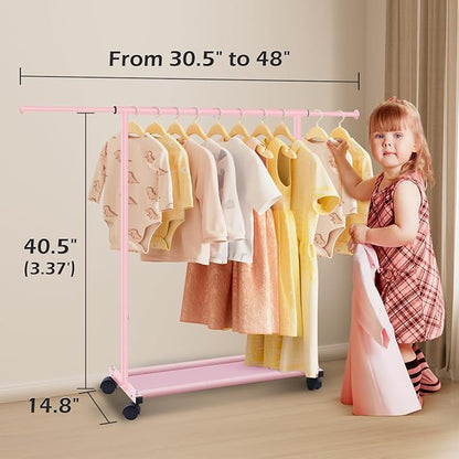 MISSLO Small Garment Racks for Hanging Clothes Rack Mini Kids Clothing Rack Rolling Dress up Storage for Toddler, Baby, Little Girl, Children, Adult(Pink)