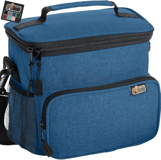 GORILLA GRIP Insulated Lunch Box Bag, Large Capacity, Leakproof Reusable Soft Cooler Bags, Mesh Pockets and Adjustable Strap, Food Tote for Work Camping School, Keep Drinks Cold, 8L, 10x9, Navy Blue