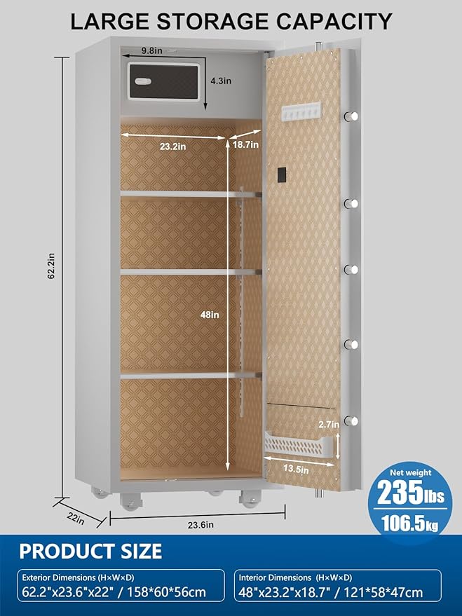 TIGERKING 17.6 Cu Ft Extra Large Home Security Safe – Touchscreen Lock, Heavy-Duty Steel Construction, Internal Compartment, Jewelry & Luxury Items, Ideal for Home or Office (White, Modern Design)