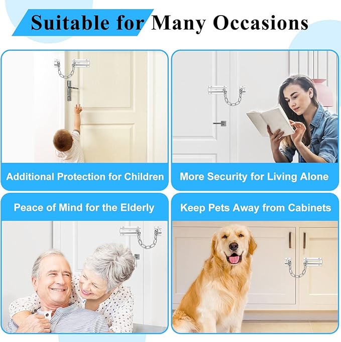 2 Pack Door Chain Lock, Stainless Steel Chain Locks for Inside Door, Premium Thickened with 12 Screws