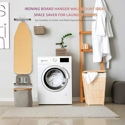 BiJun Ironing Board Hanger Wall Mount, Ironing Board Hanger with 5 Inch Length, Iron Board Holder Wall Mount for Laundry Rooms (White)