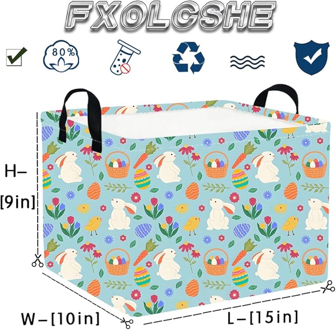 FXOLCSHE Rectangular Easter Bunny basket,Baby Hamper,Kids Toy Storage Basket for Easter,Kids Storage Bin,Toy Gift Organizerm,Easter empty room decor(Easter Bunny)