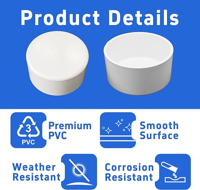4 Inch PVC End Caps(Not SCH40), White Furniture Grade Socket Plugs Adapter, PVC Pipe Fitting Covers for Greenhouse Frames & Shelving Systems(110mm Inner Diameter)