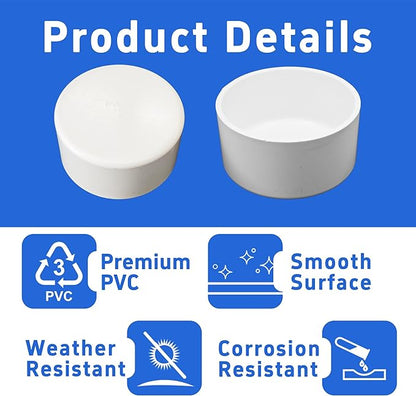 4 Inch PVC End Caps(Not SCH40), White Furniture Grade Socket Plugs Adapter, PVC Pipe Fitting Covers for Greenhouse Frames & Shelving Systems(110mm Inner Diameter)