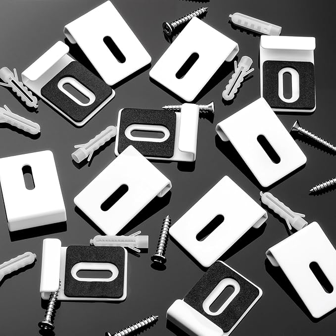12 Pcs Metal Mirror Holder Clips for Wall Mounting Heavy Duty Frameless Mirror Hangers Hooks Hardware Mounting Clip for Wall Tile Billboard Display(White,1/4 Inch)
