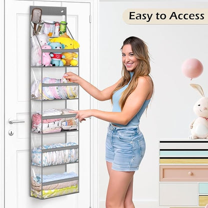MISSLO Full Clear PVC Over The Door Organizer Hanging Closet Storage with 5 Large Pockets and 3 Top Plastic Pouches for Pantry, Bathroom, Bedroom to Store Clothes, Diapers