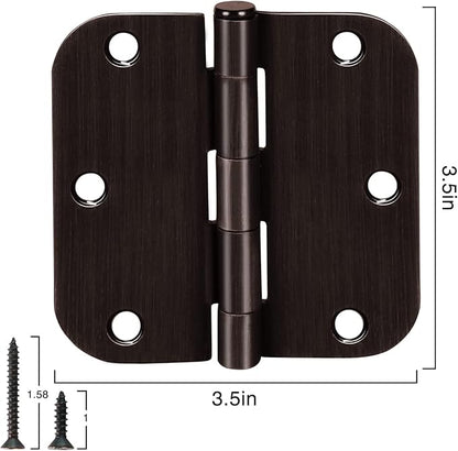 12 Pack Oil Rubbed Bronze Door Hinges 3.5" x 3 1/2 Inch Black Brushed Interior Hinge Rounded 5/8" Radius Corner 3 ½"Iron Residential Standard Bedroom Bifold Single Double Doors Hardware Kit