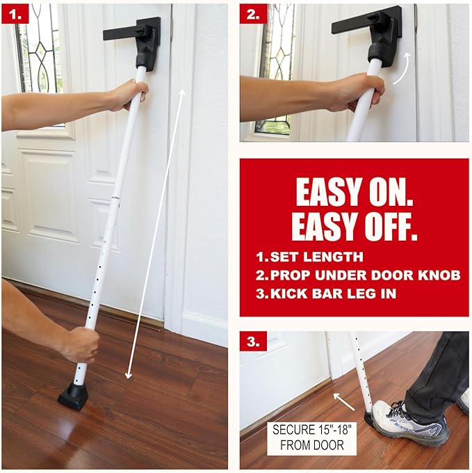 SECURITYMAN Door Security Bar & Sliding Patio Bar - Constructed of High Grade Iron - Great for Apartment Security, Hotel Safety, or Home Protection Door Stoppers