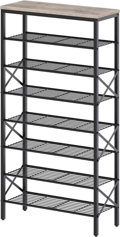 8 Tier Shoe Rack, Shoe Storage Organizer, Large Capacity Shoe Shelf Holds 32 Pairs of Shoes, Sturdy and Stable, for Entryway, Hallway, Closet, Dorm Room, Greige and Black SS08BG