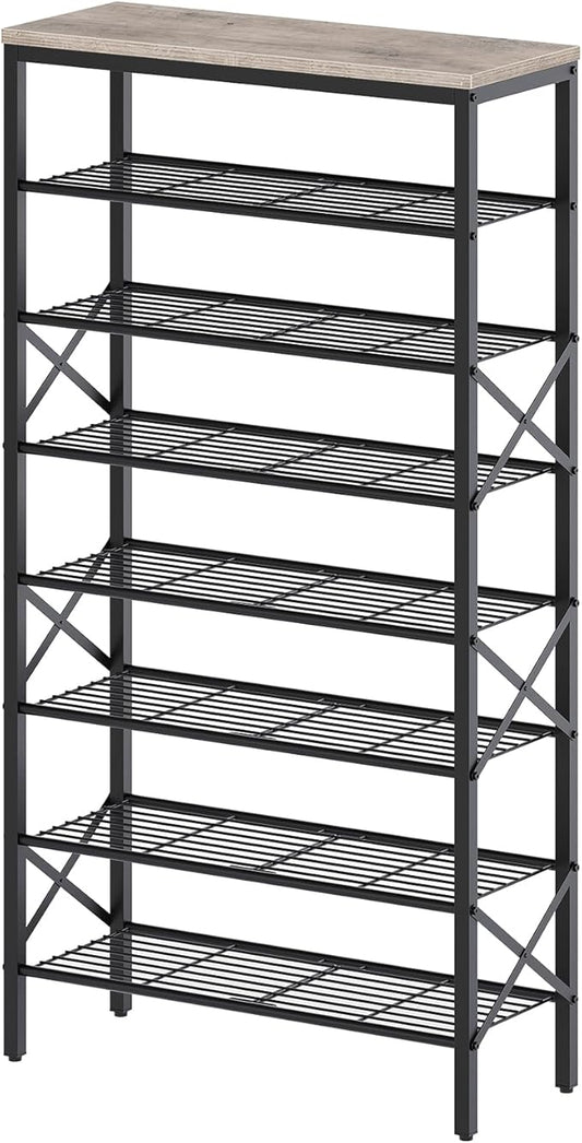 8 Tier Shoe Rack, Shoe Storage Organizer, Large Capacity Shoe Shelf Holds 32 Pairs of Shoes, Sturdy and Stable, for Entryway, Hallway, Closet, Dorm Room, Greige and Black SS08BG