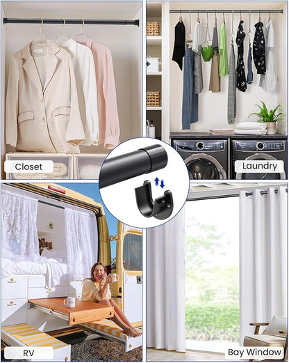 4 PACK Closet Rods for Hanging Clothes, 17 to 54 Inches Stepless Adjustable Metal Closet Rod, 1.3 Inches Heavy Duty Clothes Hanging Rod for Closet Wardrobes Laundry RV, Black