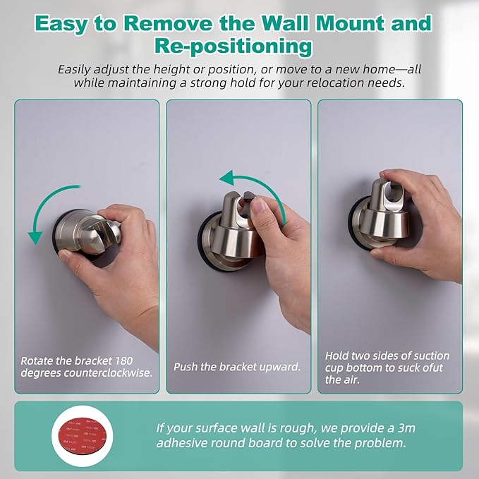 Hibbent Vacuum Suction Cup Shower Head Holder, Removable Shower Head Bracket, Height Adjustable Wall Mount ABS Plastic Suction Holder for Handheld Showerhead, Brushed Nickel