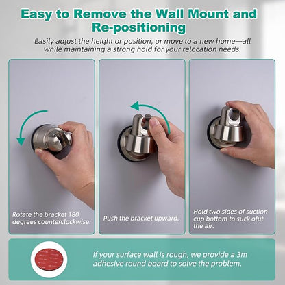 2 Pack Vacuum Suction Cup Shower Head Holder, Removable Shower Head Bracket, Height Adjustable Wall Mount ABS Plastic Suction Holder for Handheld Showerhead, Brushed Nickel