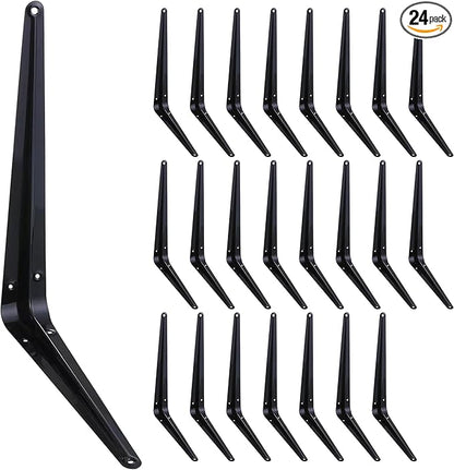 ELSKER&HOME 24 Pack Shelf Brackets 12 Inch, Floating Shelf Bracket for Wood, Black Metal L Bracket for Shelves Support, Wall Mount Corner Brace