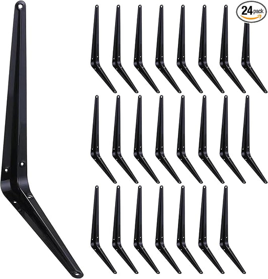 ELSKER&HOME 24 Pack Shelf Brackets 12 Inch, Floating Shelf Bracket for Wood, Black Metal L Bracket for Shelves Support, Wall Mount Corner Brace