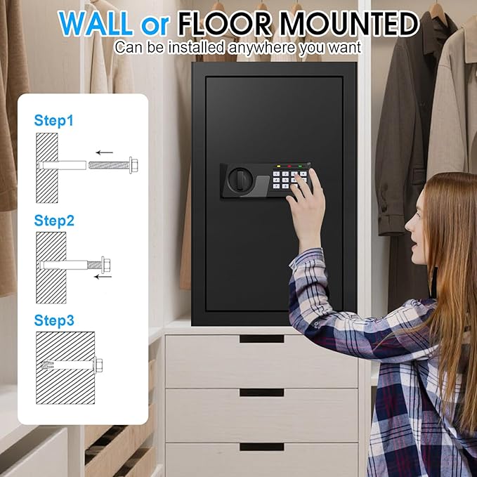 5.2 Cu Ft Large Home Safe Box Fireproof Waterproof, Personal Security Safe with Digital Keypad, Spare Keys, Alarm System and 3 Removable Shelves, Fire Document Safes for Home Money Medicine Valuables