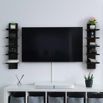 5 Tier Wall Shelves Black, Vertical Column Shelf Floating Storage Home Decor Organizer Design Utility Shelving Bedroom Living Room, 30.7