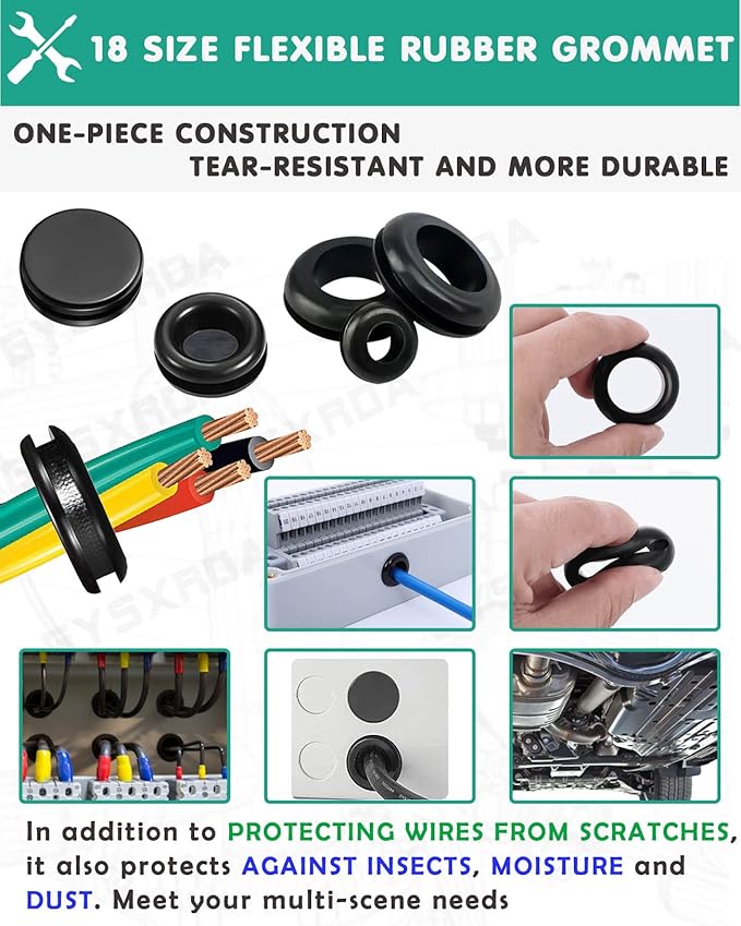Rubber Grommet 125 PC - 18 Sizes Firewall Rubber Hole Plugs Rubber Grommets for Wiring, Automotive Firewall Grommet, Home Improvement Cord Pipe Wire Organization