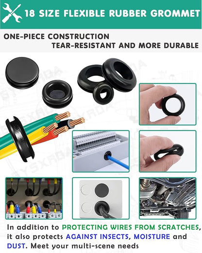 Rubber Grommet 125 PC - 18 Sizes Firewall Rubber Hole Plugs Rubber Grommets for Wiring, Automotive Firewall Grommet, Home Improvement Cord Pipe Wire Organization