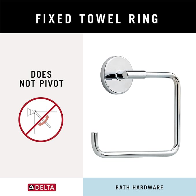 Delta Trinsic (1-Pack) Hand Towel Holder Polished Chrome Towel Racks for Bathroom Wall Square Towel Ring Holder for Bath Towel Hanger for Kitchen, Bathroom Accessories 759460
