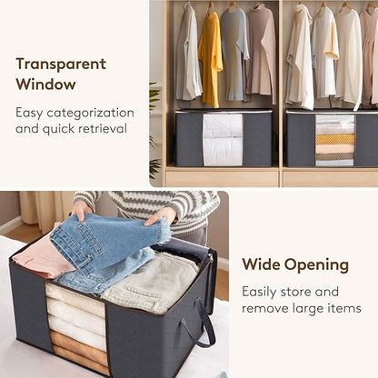 Lifewit 30 Pack 60L Clothes Storage Bins with Lids, Foldable Blanket Storage Bags with Zippers, Clear Window and Reinforced Handles, Closet and Organization for Clothing, Sweater, Comforter, Bedding