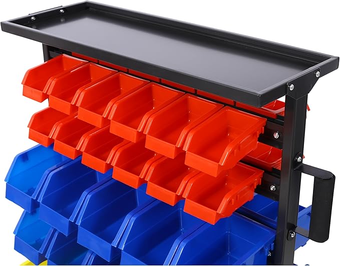 Montary 60 Parts Bin Shelving Storage Organizer with Locking Wheels, 6-Tier Dual-Sided Rolling Steel Shelf 350 lbs Capacity, for Shop Garage and Home