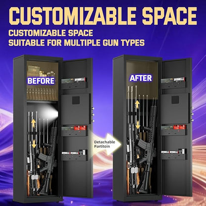 6-9 Gun Safe for Rifles and Pistols, Quick Access Gun Cabinets for Rifles and Shotguns with Digital Keypad, Rifle Safe with Removable Shelves and Alarm System, Easy Assembly Gun Locker