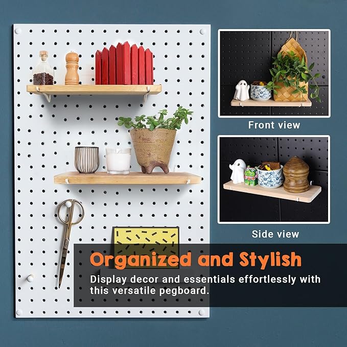 Solid Wood Pegboard Shelf, High Balance and No tilt, Pegboard Accessories, Wooden Pegboard Shelves for 1/4" Pegboard,1 Pack