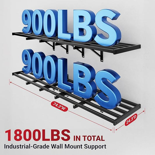 FLEXIMOUNTS Fold-Down 2x6ft Garage Wall Shelving, 2-Pack Heavy Duty Folding Garage Shelving Wall Mounted, 1800 lbs Capacity, Storage for Power Tools, Garden Supplies & Seasonal Storage, Lite Series