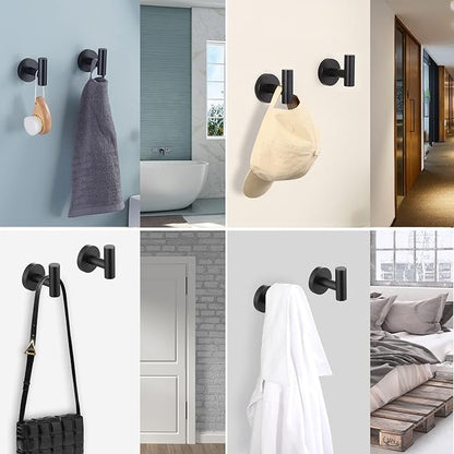 KES Bathroom Towel Hook Robe Hook Shower Kitchen Wall Hanging Hooks Wall Mount SUS 304 Stainless Steel Matt Black 2 Pack, A2164-BK-P2