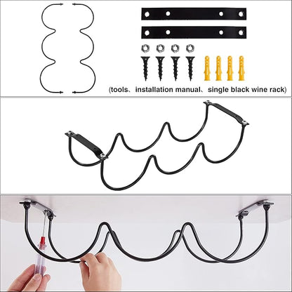 Under Cabinet Wine Rack, Organization and Storge Rack for Bottles, Under Cabinet Organizer for Liquor Bottle, Decor Kitchen Wall Mounted Wine Bottle Holder,Metal Black