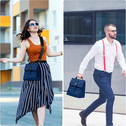 Insulated Foldable Lunch Bag- Lightweight Portable with Adjustable Shoulder Strap Lunch Box for Men, Women, Office, Work, Picnic, Hiking and Beach (Navy Blue(Soft Fabric))