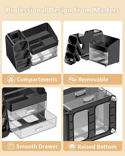 Makeup Organizer with Drawers, Skincare Organizer (Large Size Thick), Storage Box Cosmetic Display Cases, Make up Organizers for Vanity, Dresser, Desk, Kitchen, Countertop (black)