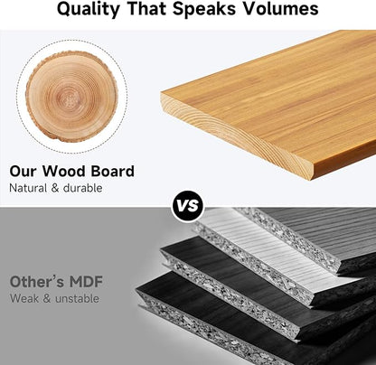 Dual Monitor Stand, 35.4 Inch Monitor Stand Riser for 2 Monitors, 2 Tiers Wood Desk Shelf with Storage, Desktop Organizer Stand for Computer, Laptop, Printer, TV (Cherry Wood, 35.4in)
