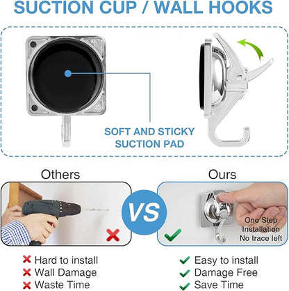 Heavy Duty Vacuum Suction Cup Hooks, Silver Plated Polished ABS Plastic and TPU Rubber Super Suction for Kitchen Bathroom, 1 Pack